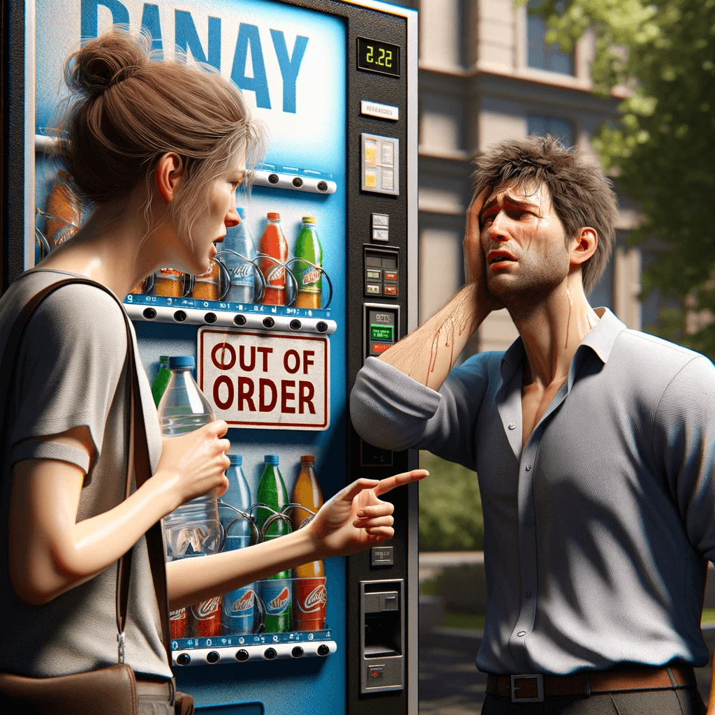 (DUO3.0イラスト/イメージ画像)124.-Bob-this-vending-machine-is-out-of-order.-Oh-no-Im-dying-of-thirst-